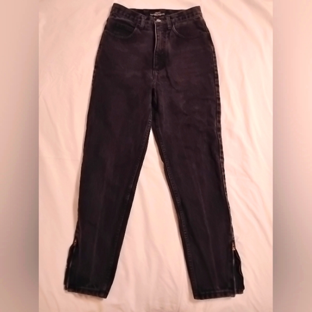 Vtg 80s 90s GUESS High Waist Taper Zip Ankle Jeans Women USA 28 Mom Black